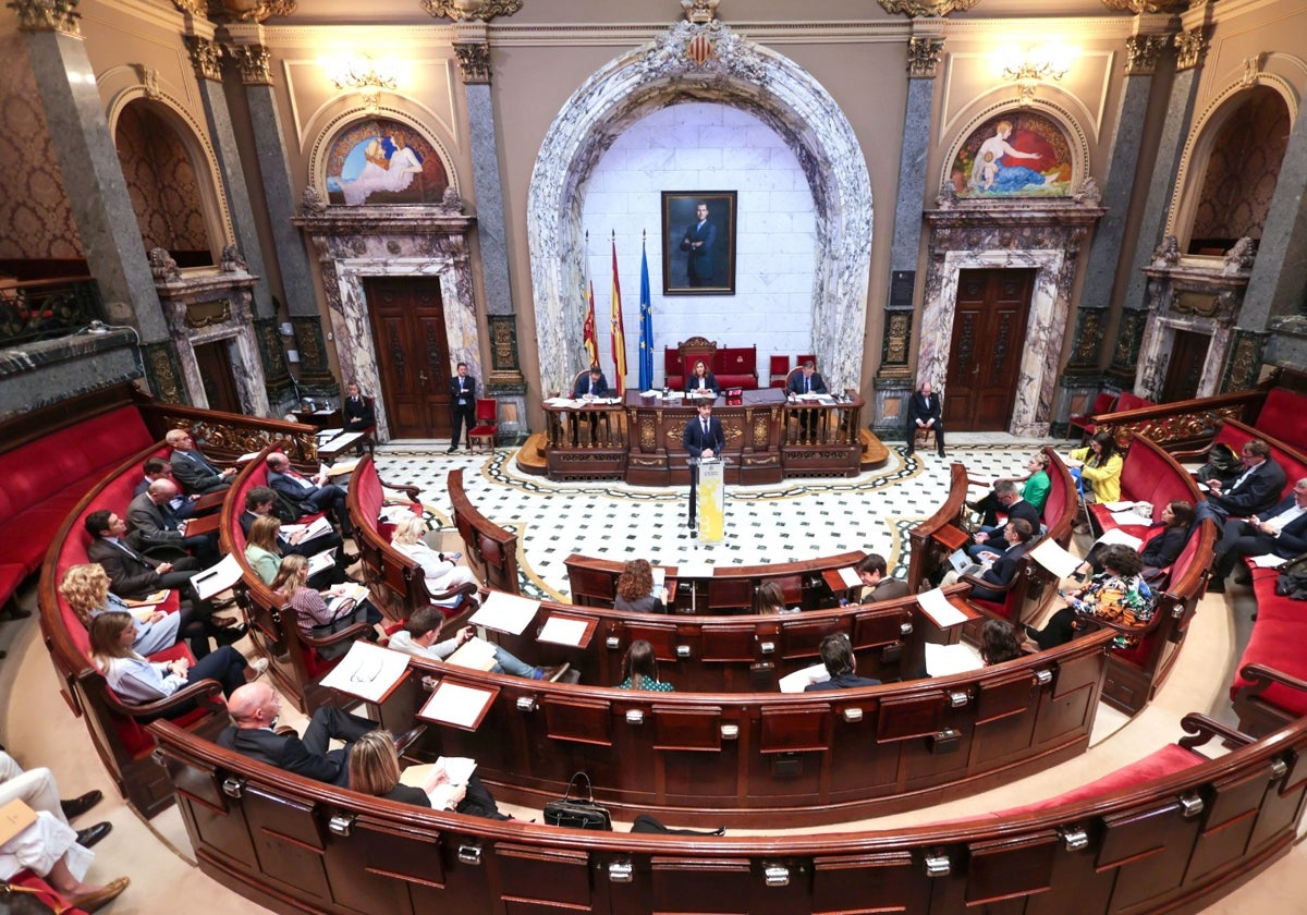 El hemiciclo durante los plenos extraordinarios de hoy viernes.