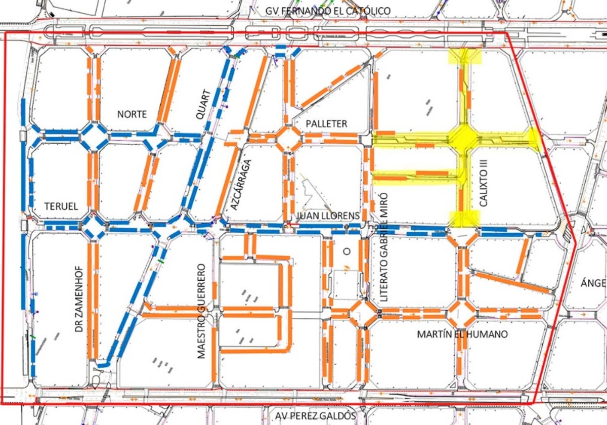Zona afectada con las nuevas plazas naranja.