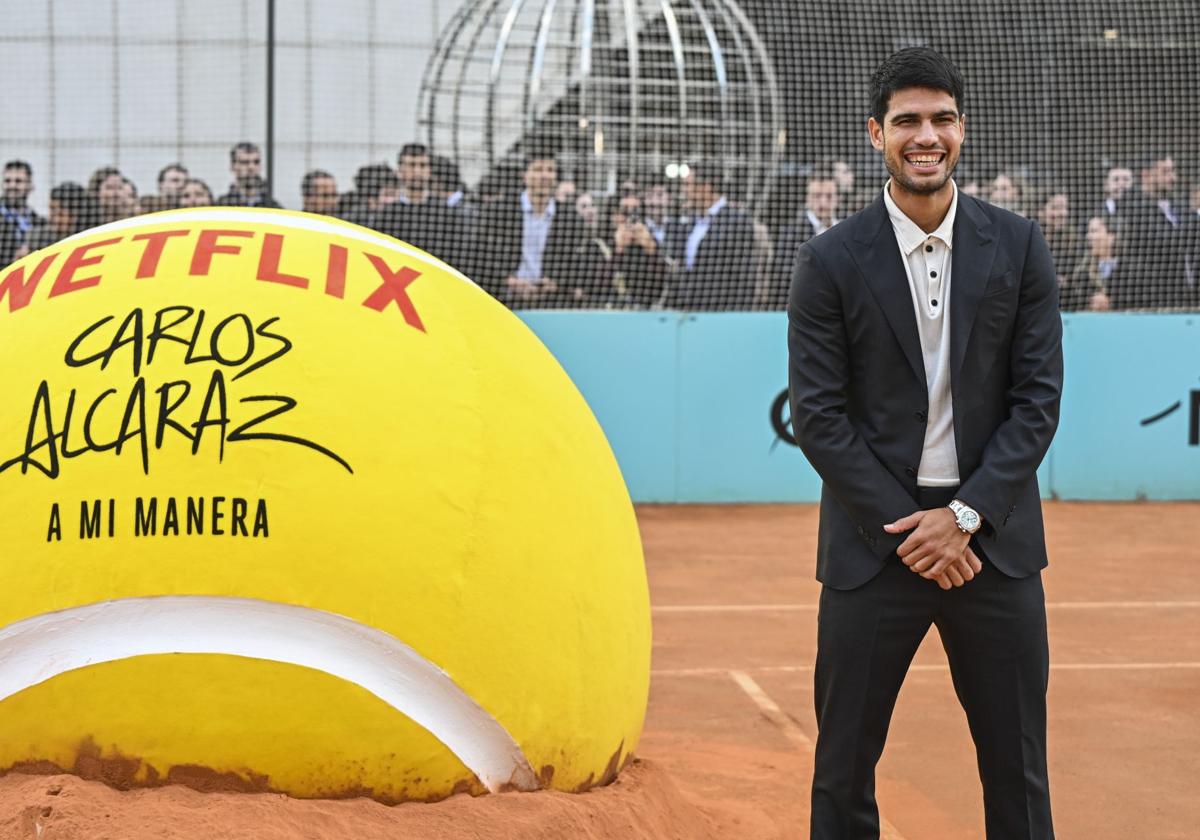 Carlos Alcaraz durante el photocall del evento de presentacion de su serie documental.