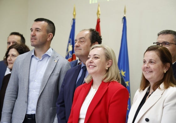 Mompó, Chirivella y Enguix, durante el acto del 25 de abril en la Diputación.