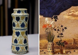 Pieza adquirida por el museo y detalle de la obra de Van der Goes.