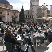 Terrazas de la plaza de la Virgen, en imagen de archivo.