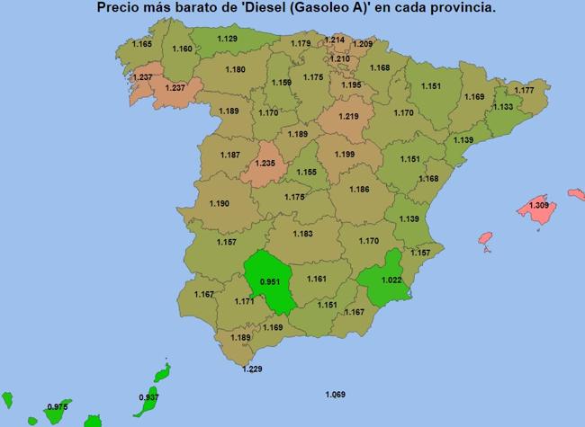 Precios más baratos del diésel el 8 de mayo de 2025.