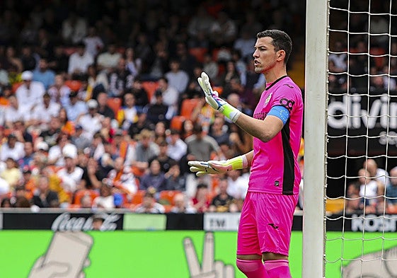 David Soria, en el partido en Mestalla.