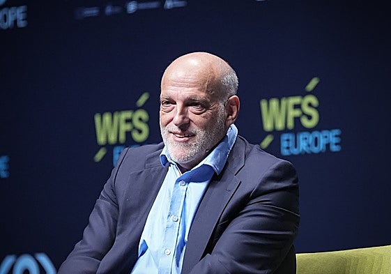 El presidente de LaLiga, Javier Tebas, durante su intervención en la WFS.
