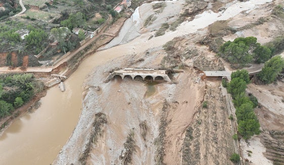 El puente de la Fallereta, en Turís, arrasado por la dana.