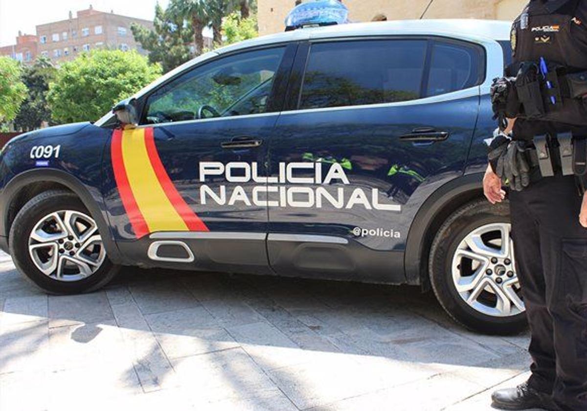 Un agente junto a un vehículo de la Policía Nacional.