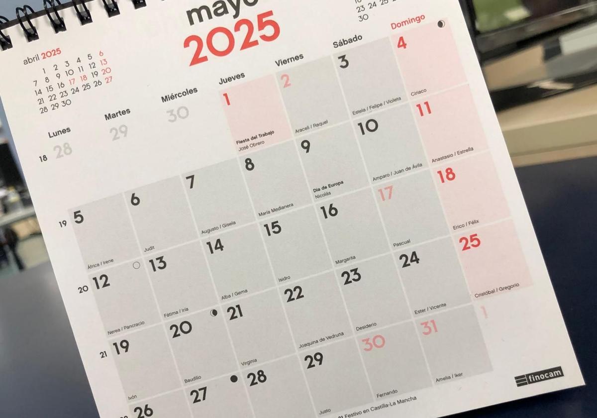Calendario de mayo.