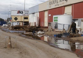 Zona de empresas en un polígono de Sedaví devastado por la dana.