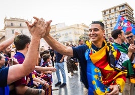 Andrés Fernández, durante la celebración del ascenso del Levante.