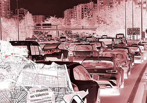 Atasco en la avenida del Cid en una imagen de archivo.