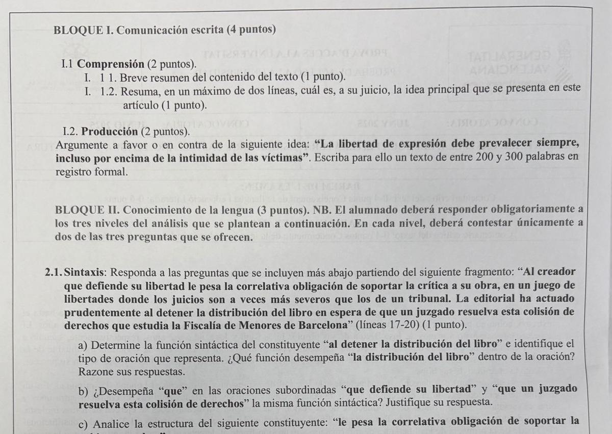 Imagen secundaria 1 - El examen de Castellano en la Selectividad. 