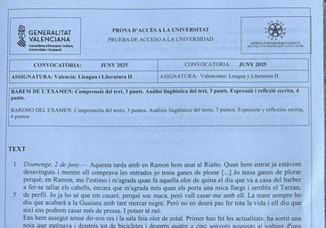 Texto central del examen de Valenciano de la Prueba de Acceso a la Universidad de 2025.