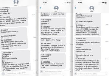 Algunos de los mensajes remitidos por SMS al grupo en el que estaban responsables de la Generalitat.