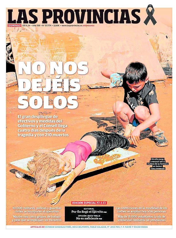 Portada de LAS PROVINCIAS del 3 de noviembre, con la fotografía por la que Txema Rodríguez, editor gráfico de este diario, ha sido reconocido con el premio Mingote 2025.