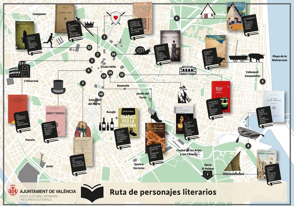 Plano de la ruta de personajes que saltrán a las calles de Valencia.