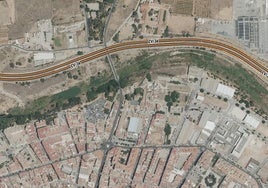 Zona de obras en la carretera comarcal.
