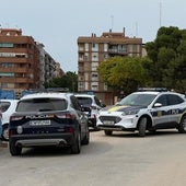 Varias patrullas de la Policía Local y Policía Nacional en el lugar donde han encontrado el cadáver calcinado.