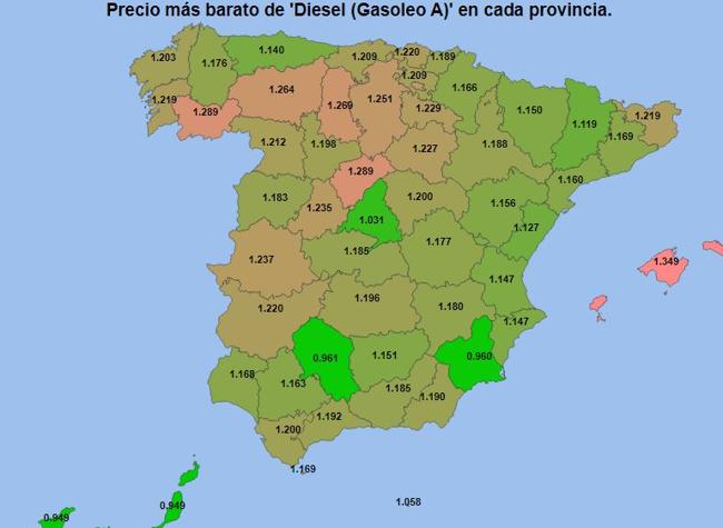 Precios más baratos del diésel el 19 de junio de 2025.