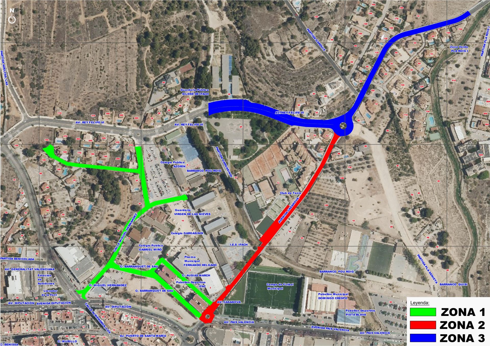 Mapa de las zonas que se van a asfaltar a partir de la próxima semana.