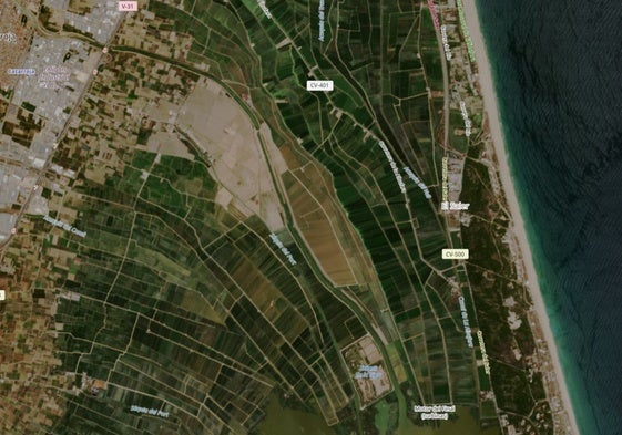 Imagen satélite de los arrozales de la Albufera.