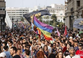 Pancarta en la manifestación del Orgullo, este sábado en Valencia.