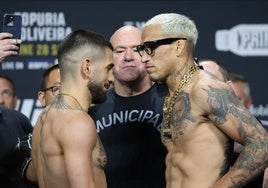 Ilia Topuria y el brasileño Charles Oliveira, cara a cara en Las Vegas.