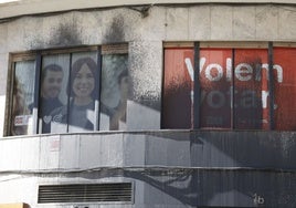 Imagen de Diana Morant vandalizada en la sede del PSPV.