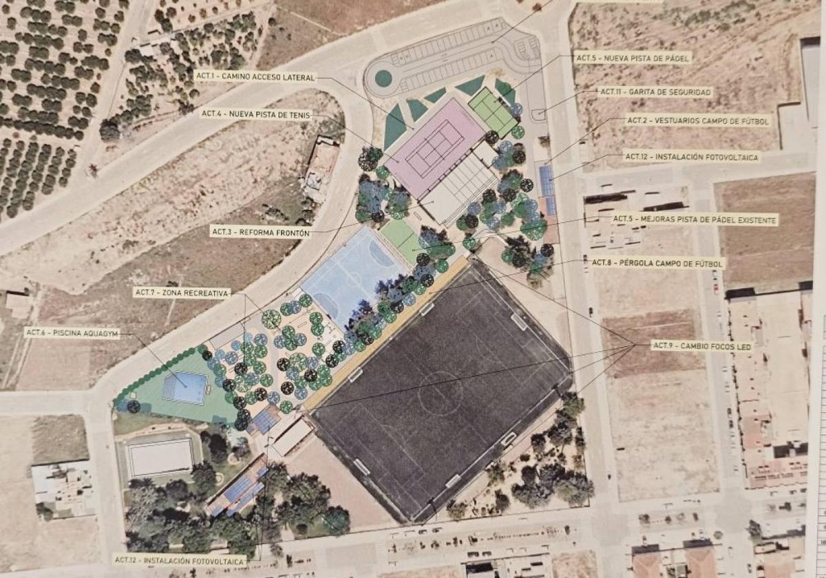 Plano de las obras de mejora del polideportivo de Loriguilla.