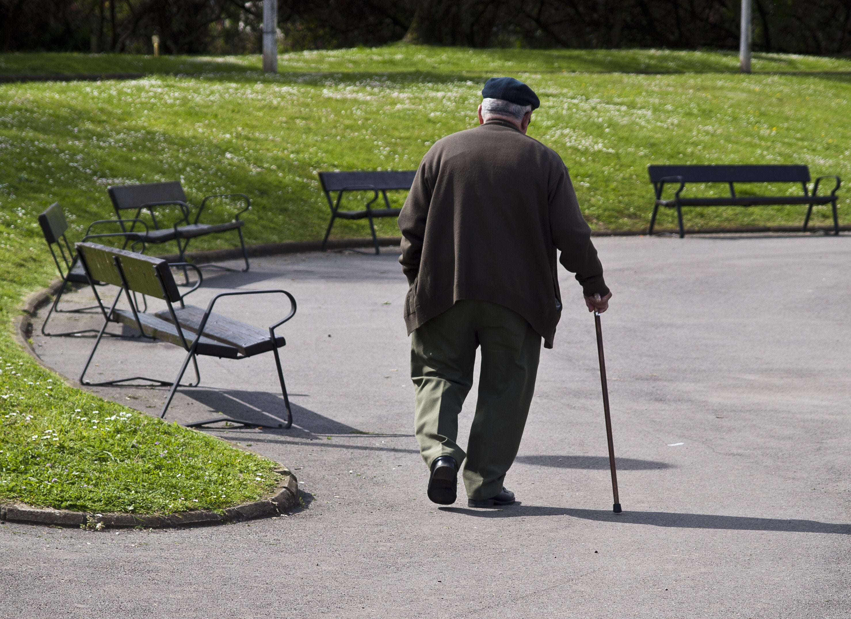 Anciano paseando por el parque