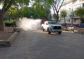 Aplicación del tratamiento en las calles de la localidad.