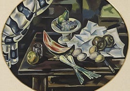 La obra de Marie Blanchard 'Bodegón oval-Naturaleza muerta con peras, 1925'.