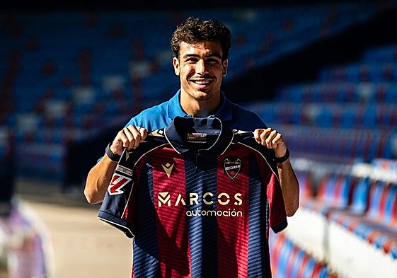 Manu Sánchez posa con la camiseta del Levante.