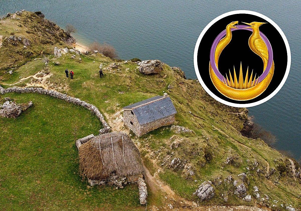 Lago del Valle, en el Parque Natural de Somiedo, epicentro del rodaje de 'Juegos del Hambre', con el símbolo en el círculo.