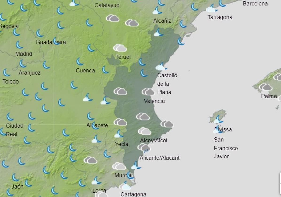 Mapa previsto para el martes a las 06.00 horas.