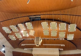 Zona del Palau de la Música donde se han desprendido los paneles.