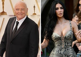 El actor Anthony Hopkins y la empresaria Kim Kardashian en dos imágenes de archivo.