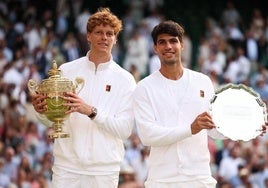 Sinner y Alcaraz, en la final de Wimbledon.