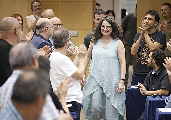 Mónica Oltra, a su llegada a la conferencia del partido comunista.