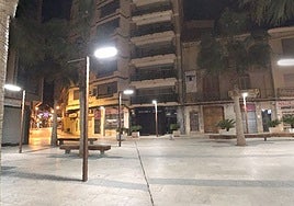 Plaza Partidors de Lliria donde se produjo la agresión con arma blanca en la madrugada del domingo.