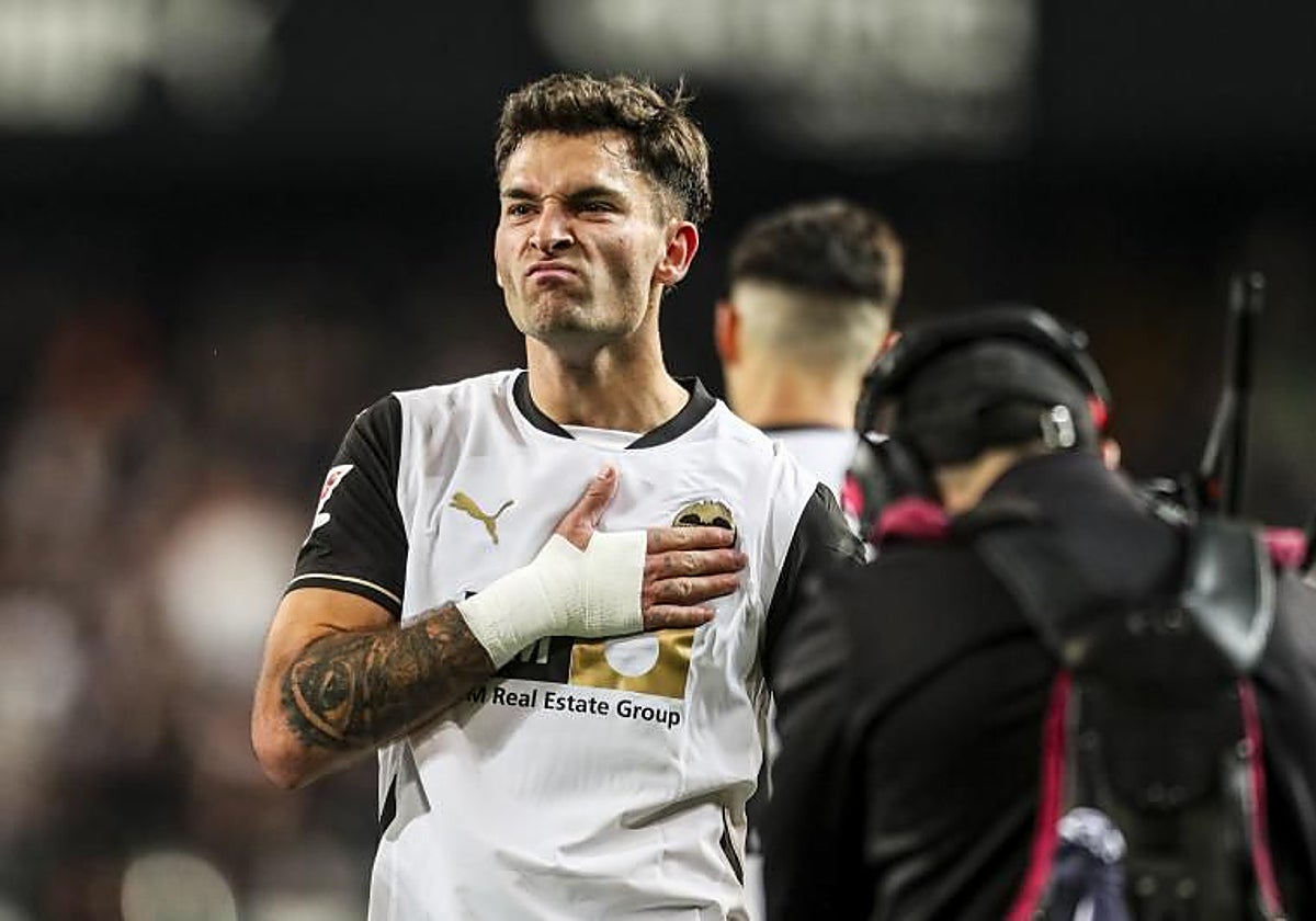 Hugo Duro en el último Valencia-Real Sociedad