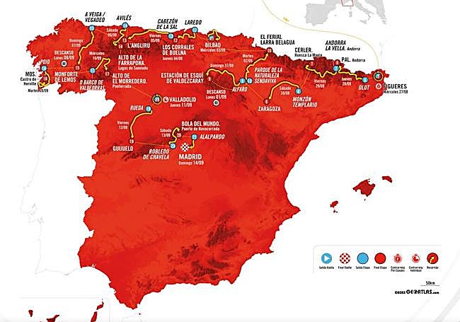 Recorrido de la Vuelta en España y Andorra..