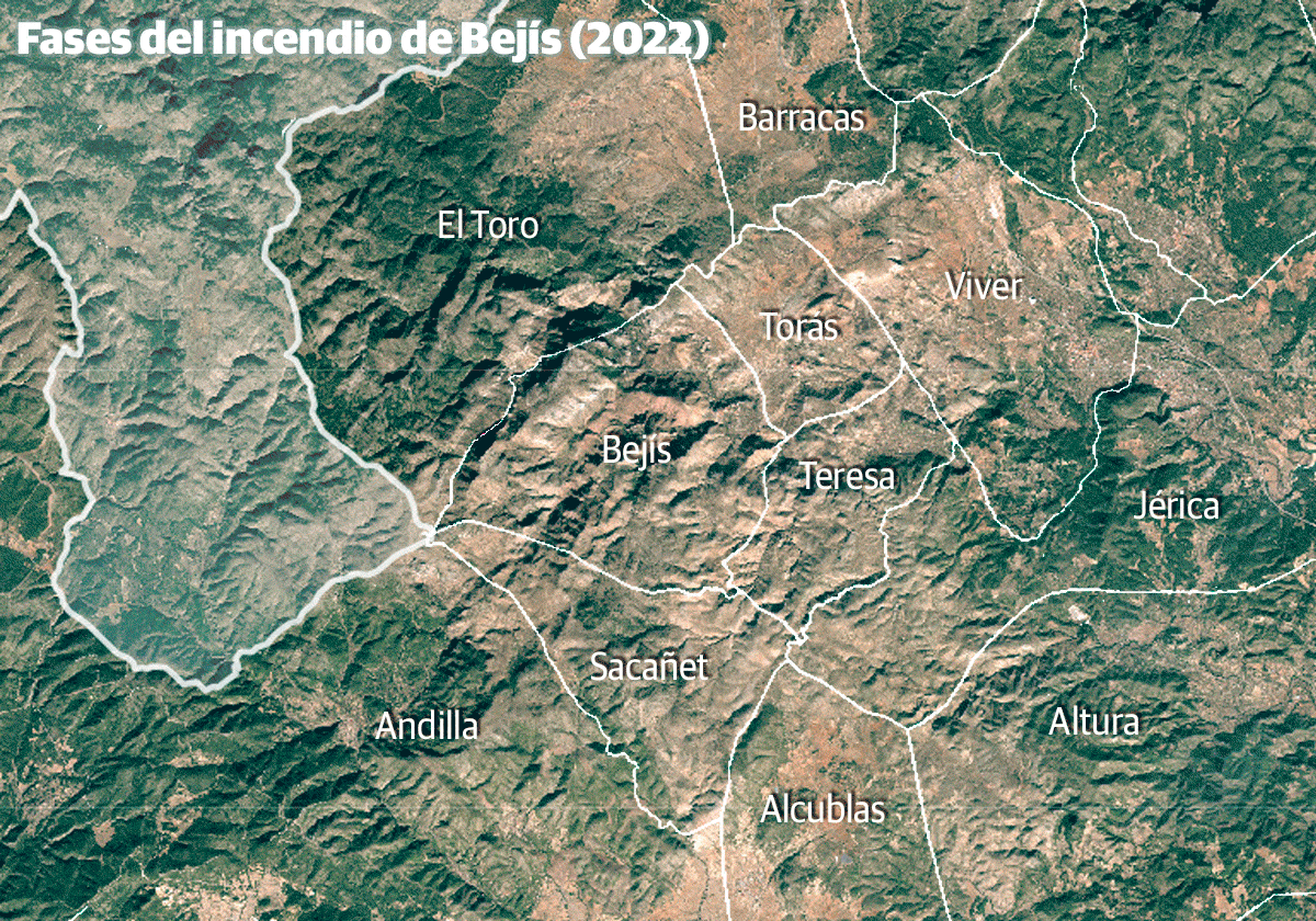 Así avanzó el incendio de Bejís.