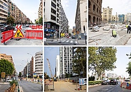 Obras en varias de las principales avenidas de Valencia, este viernes.