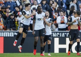 Diakhaby celebra su gol frente al Leganés.