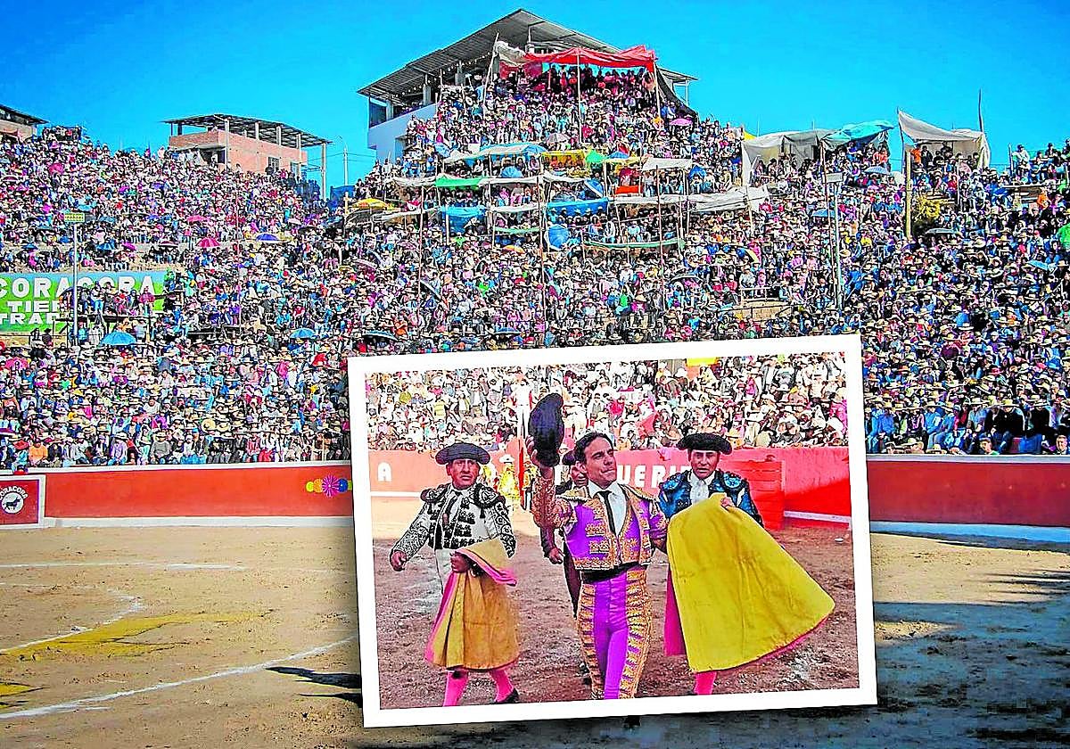 La arquitectura de algunas plazas produce autentico vértigo. Miguel dando la vuelta al ruedo.