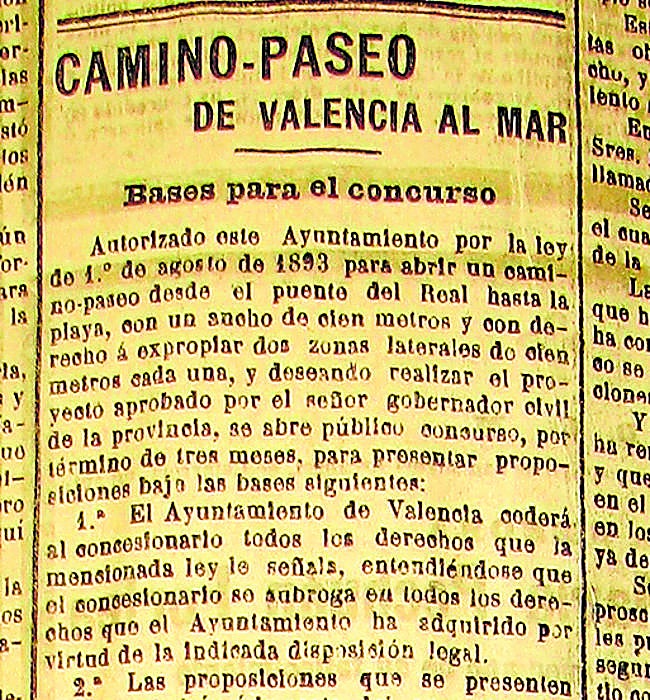 PRIMERA NOTICIA. El concurso municipal anunciado en 1899 en las páginas de LAS PROVINCIAS.