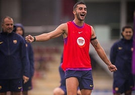El exvalencianista Ferran Torres, en un entrenamiento con el Barça.