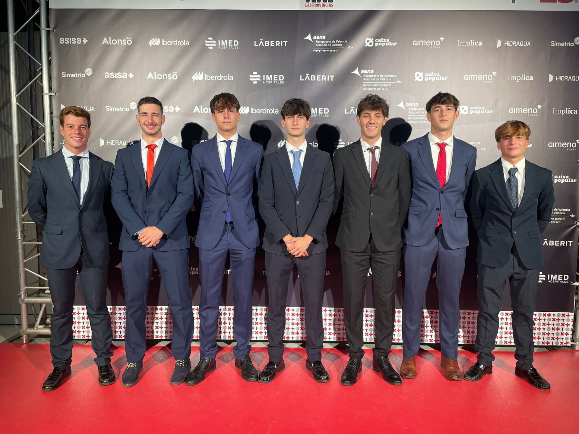 Jugadores del Levante Fútbol Sala. De izquierda a derecha: Nacho Parreño, Toni Modesto, Nacho Benages, Manu Rodrigo, Omar Molines, José Iglesias y Alberto Parreño.