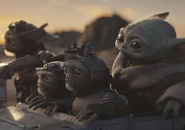 Bai, Clang, Keeto y Grogu, en un fotograma de la película'The Mandalorian and Grogu'.